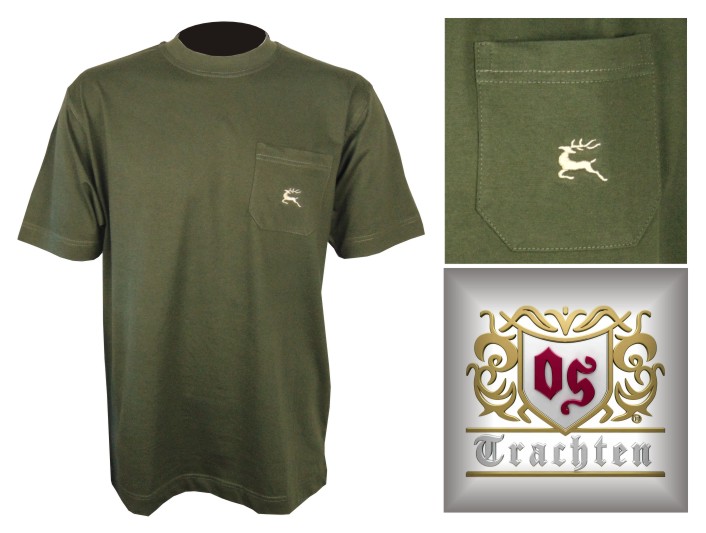 2x  T-Shirt = Doppelpack = 2 Stück oliv und camouflage Jagd-T-Shirt OS-TRACHTEN 